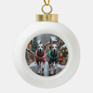 Dalmatiner Hunde Weihnachten Schnee Feiertag  Keramik Kugel-Ornament