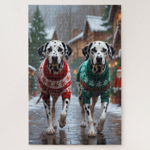 Dalmatiner Hunde Weihnachten Schnee Urlaub Puzzle