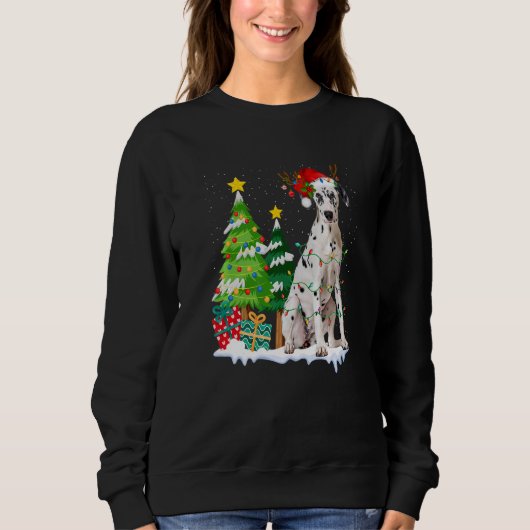 Dalmatiner Hunde Weihnachtsmannmütze Rentierfrösch Sweatshirt (Vorderseite)