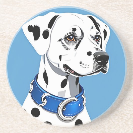 Dalmatiner-Hundportrait mit blauem Collar Getränkeuntersetzer (Vorne)