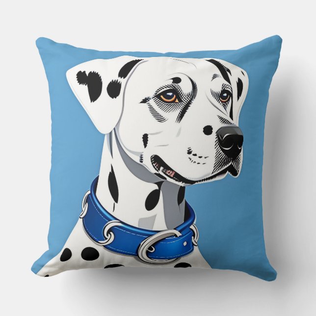 Dalmatiner-Hundportrait mit blauem Collar Kissen (Vorderseite)