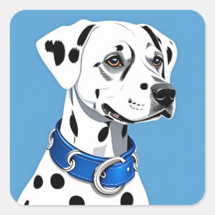Dalmatiner-Hundportrait mit blauem Collar Quadratischer Aufkleber