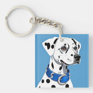 Dalmatiner-Hundportrait mit blauem Collar Schlüsselanhänger