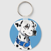 Dalmatiner-Hundportrait mit blauem Collar Schlüsselanhänger (Rückseite)