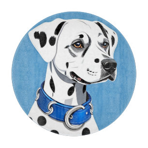 Dalmatiner-Hundportrait mit blauem Collar Schneidebrett