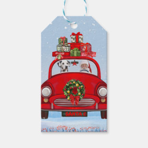 Dalmatiner im Auto mit dem Weihnachtsmann Geschenkanhänger