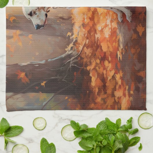 Dalmatiner im Herbst Leaves Fall Inspiriert Geschirrtuch (Gefaltet)