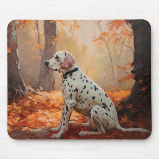 Dalmatiner im Herbst Leaves Fall Inspiriert Mousepad (Vorne)