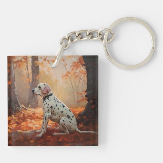 Dalmatiner im Herbst Leaves Fall Inspiriert Schlüsselanhänger (Rückseite)