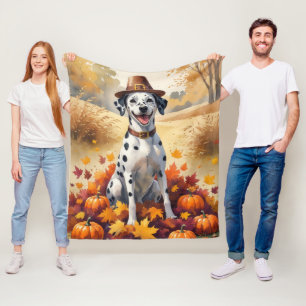 Dalmatiner im Herbstlaub Erntedank Kunst Fleecedecke