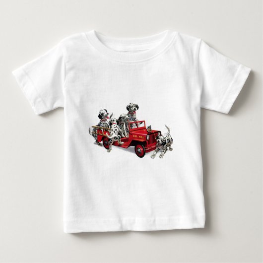 Dalmatiner Jungtiere mit Feuerwehrfahrzeugen Baby T-shirt (Vorderseite)