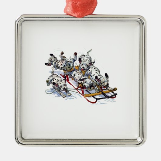 Dalmatiner-Jungtiere Rodelbahn Silbernes Ornament (Vorne)