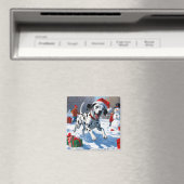 Dalmatiner läuft im Schnee mit Weihnachtshut Magnet (In Situ (Geschirrspüler))