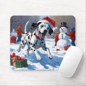 Dalmatiner läuft im Schnee mit Weihnachtshut Mousepad (Mit Mouse)
