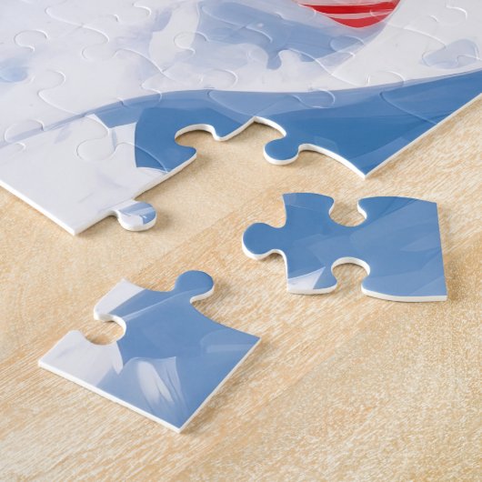 Dalmatiner läuft im Schnee mit Weihnachtshut Puzzle (Seite)