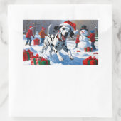 Dalmatiner läuft im Schnee mit Weihnachtshut Rechteckiger Aufkleber (Tasche)