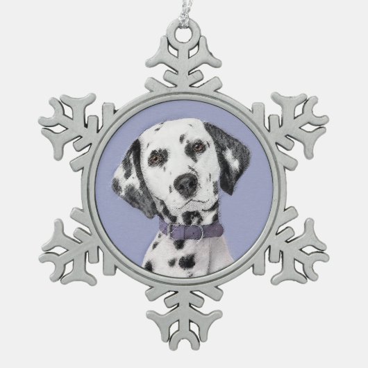 Dalmatiner Malerei - Niedliche Original Hunde Kuns Schneeflocken Zinn-Ornament (Vorderseite)