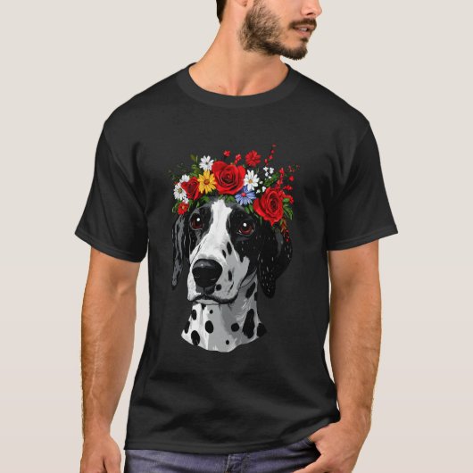 Dalmatiner mit Blumenkronen T-Shirt (Vorderseite)