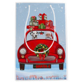 Dalmatiner mit dem Weihnachtsmann im Auto Mittlere Geschenktüte (Vorderseite)