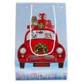 Dalmatiner mit dem Weihnachtsmann im Auto Mittlere Geschenktüte (Rückseite)