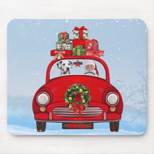 Dalmatiner mit dem Weihnachtsmann im Auto Mousepad (Vorne)