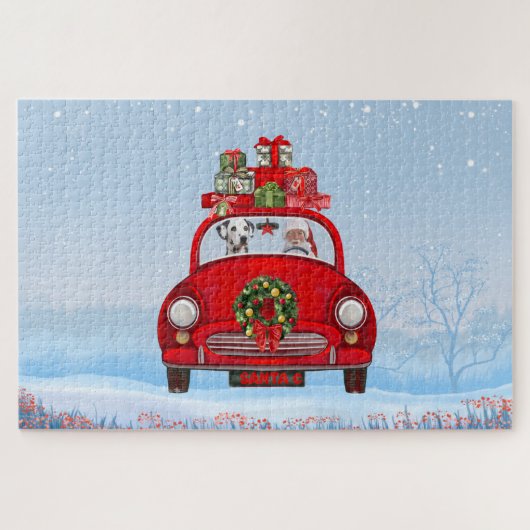 Dalmatiner mit dem Weihnachtsmann im Auto Puzzle (Horizontal)