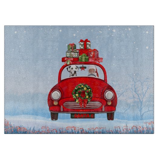 Dalmatiner mit dem Weihnachtsmann im Auto Schneidebrett (Vorderseite)