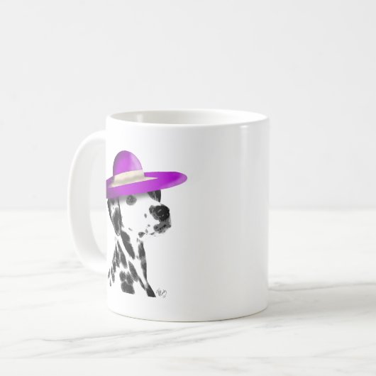 Dalmatiner mit Lila, breitgefächerten Hut Kaffeetasse (Vorderseite Links)