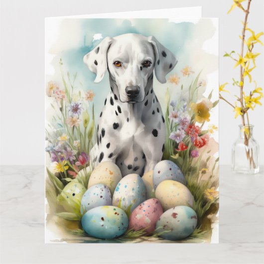 Dalmatiner mit Ostereiern Karte (Gelbe Blume)