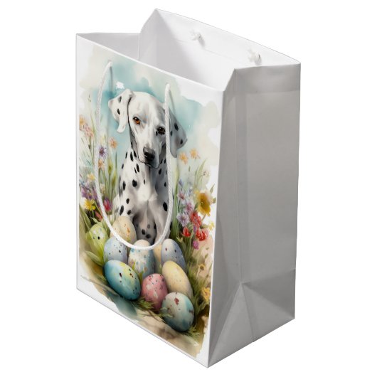 Dalmatiner mit Ostereiern Mittlere Geschenktüte (Rückseite Schrägansicht)