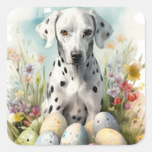 Dalmatiner mit Ostereiern Quadratischer Aufkleber (Vorderseite)