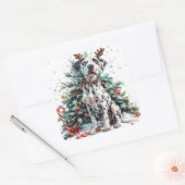 Dalmatiner mit Rentierfäusten am Weihnachtsbaum Quadratischer Aufkleber (Umschlag)