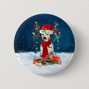 Dalmatiner mit Weihnachtsgeschenke Button