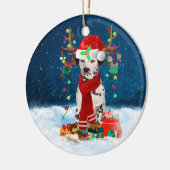 Dalmatiner mit Weihnachtsgeschenke Keramik Ornament (Links)