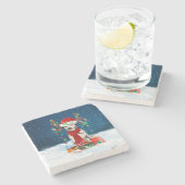 Dalmatiner mit Weihnachtsgeschenke Steinuntersetzer (Seitenansicht)