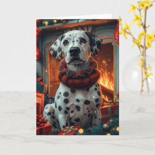 Dalmatiner mit Weihnachtsgeschenken am Kamin Karte