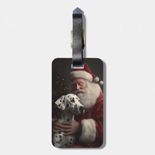 Dalmatiner mit Weihnachtsmann Weihnachten Gepäckanhänger (Rückseite vertikal)