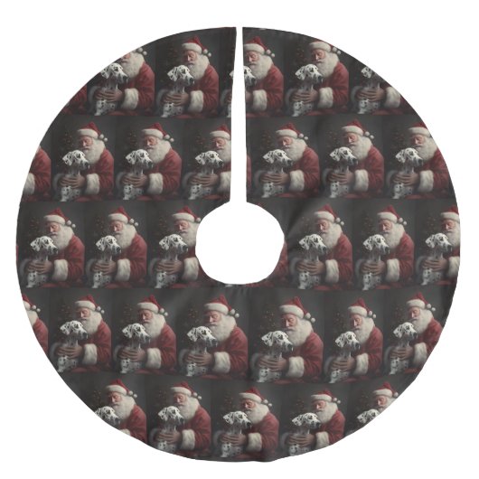 Dalmatiner mit Weihnachtsmann Weihnachten Polyester Weihnachtsbaumdecke (Vorderseite)