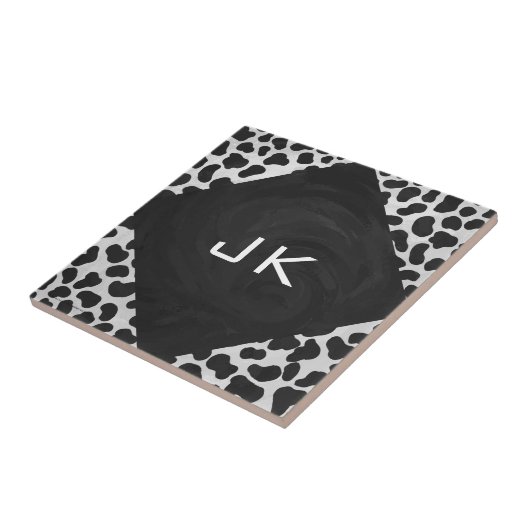 Dalmatiner Monogrtam Schwarzweiß- und Weißdrucke Fliese (Seite)