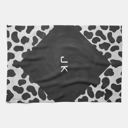 Dalmatiner Monogrtam Schwarzweiß- und Weißdrucke Geschirrtuch (Horizontal)