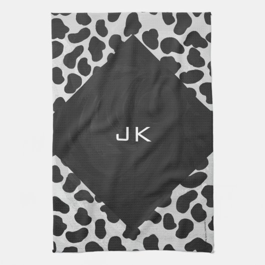 Dalmatiner Monogrtam Schwarzweiß- und Weißdrucke Geschirrtuch (Vertikal)