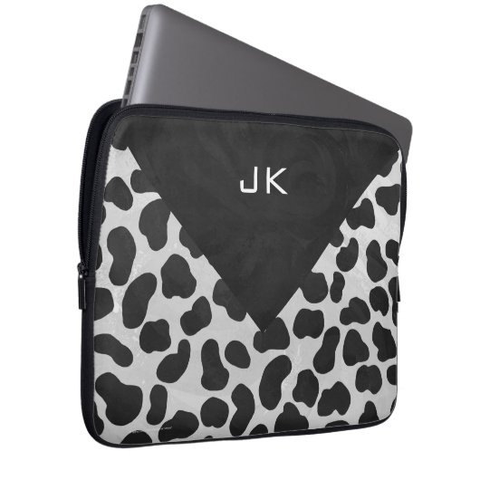 Dalmatiner Monogrtam Schwarzweiß- und Weißdrucke Laptopschutzhülle (Vorne Rechts)