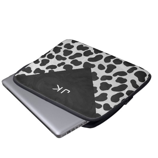 Dalmatiner Monogrtam Schwarzweiß- und Weißdrucke Laptopschutzhülle (Vorne Knopf)