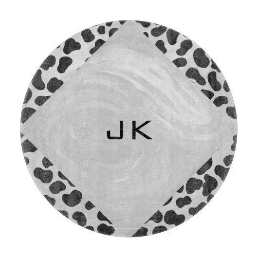 Dalmatiner Monogrtam Schwarzweiß- und Weißdrucke Schneidebrett (Vorderseite)