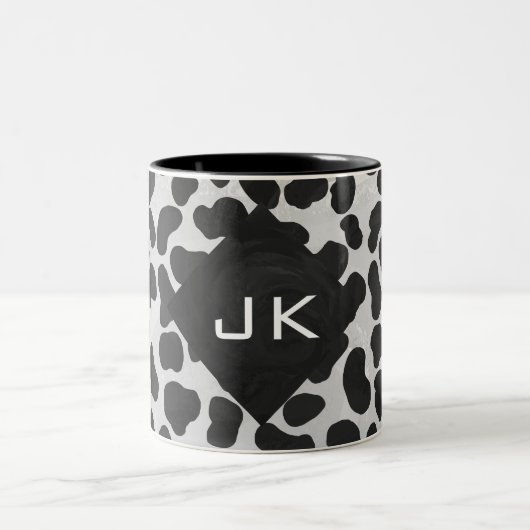 Dalmatiner Monogrtam Schwarzweiß- und Weißdrucke Zweifarbige Tasse (Mittel)