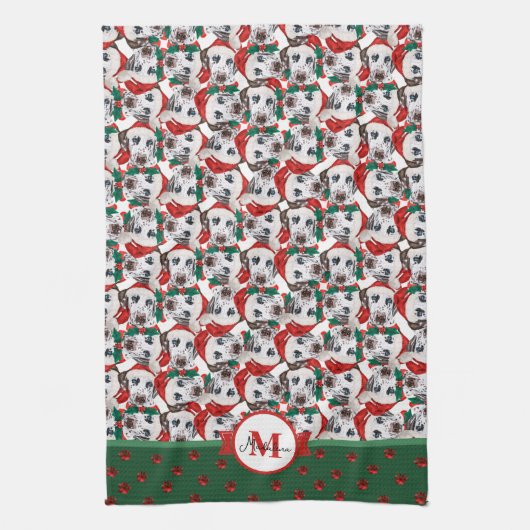 Dalmatiner Pattern Monogram Christmas Dog Geschirrtuch (Vertikal)