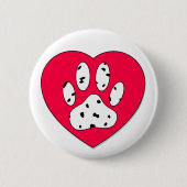 Dalmatiner Paw Print in rotem Herzen Button (Vorderseite)
