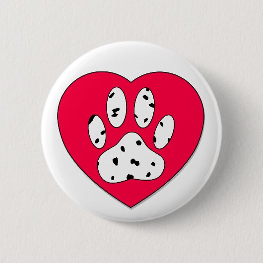 Dalmatiner Paw Print in rotem Herzen Button (Vorderseite)