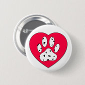 Dalmatiner Paw Print in rotem Herzen Button (Vorne & Hinten)