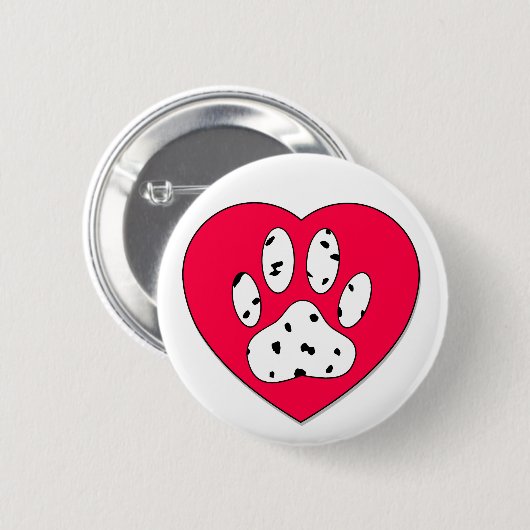 Dalmatiner Paw Print in rotem Herzen Button (Vorne & Hinten)